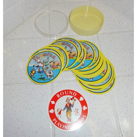 Vintage Florida Round Playing Cards in Celluloid Case souvenir full deck tiki - Picture 2 of 12